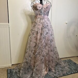 Coquette Floral Blush Organza Dress Strapless w/ Boning Sz Small Fairy Whimsical